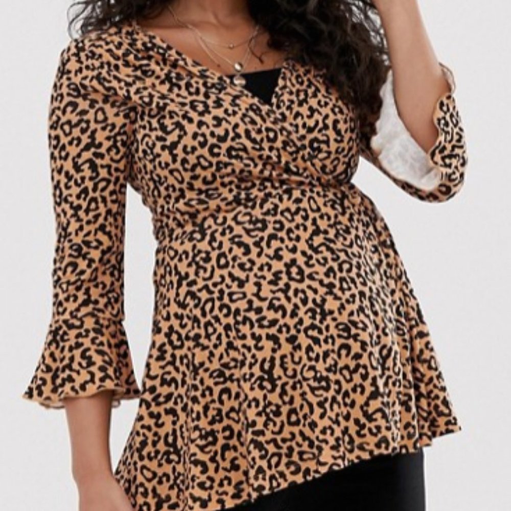 ASOS Leopard wrap top womens size 8